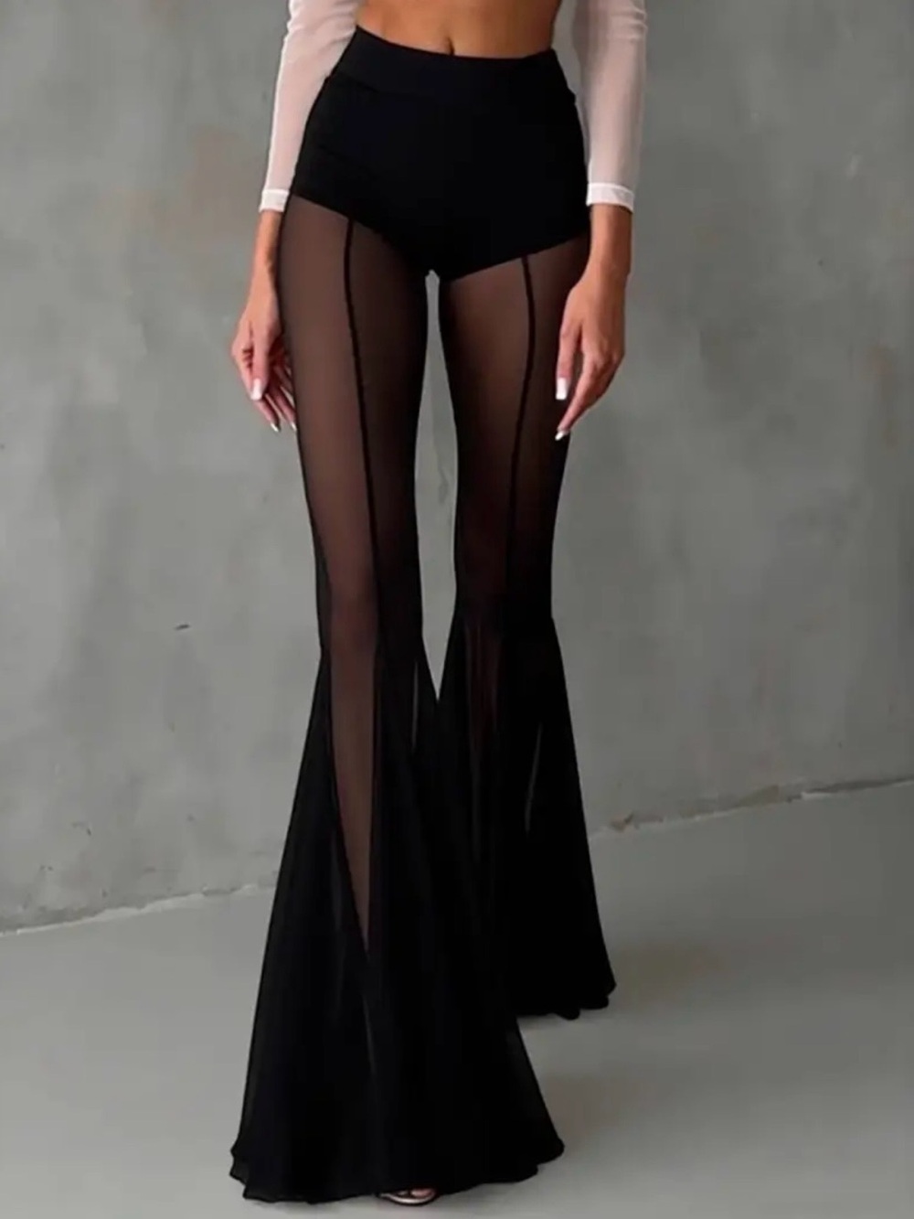 Sheer Flared Mesh Pants - Black - Size Small (US 4)